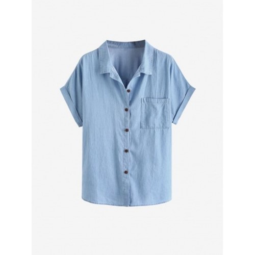 Front Pocket Cuff Sleeve Chambray Shirt