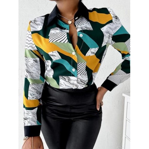 Geo Stripes Printed Button Down Shirt