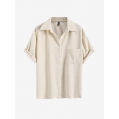 Front Pocket Corduroy Button Down Shirt