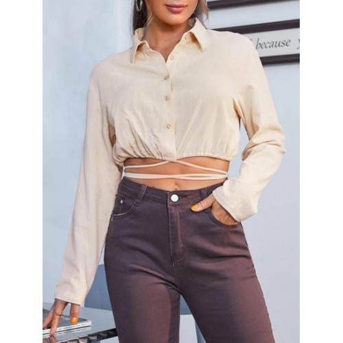 Drop Shoulder Midriff Flossing Crop Blouse