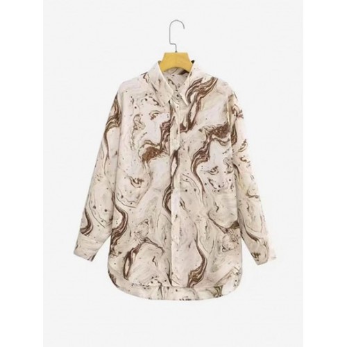 Marble Print Drop Shoulder High Low Shirt