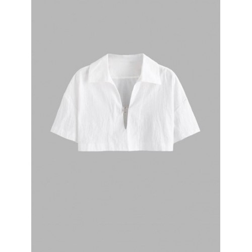 Metal Hardware Collared Cropped Top