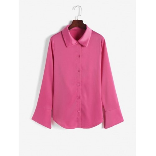 Satin Cutout Back Slit Cuff Shirt