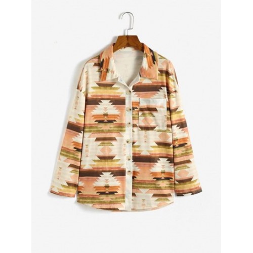 Ethnic Geo Print Front Pocket Shirt