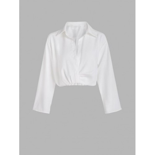 Slit Sleeve Ruched Collared Top