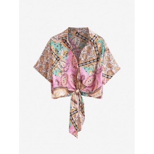 Ethnic Floral Paisley Print Tied Shirt