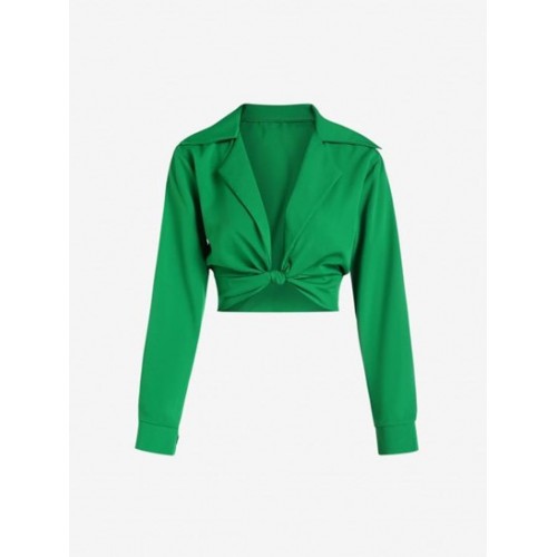 Knotted Lapel Crop Shirt