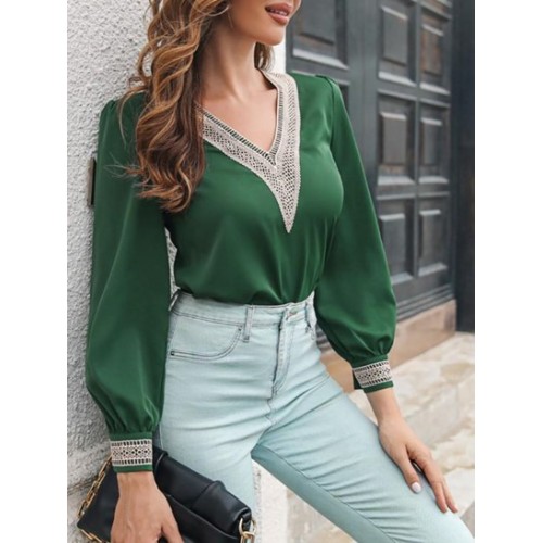 Chiffon V Neck Lace Casual Blouse