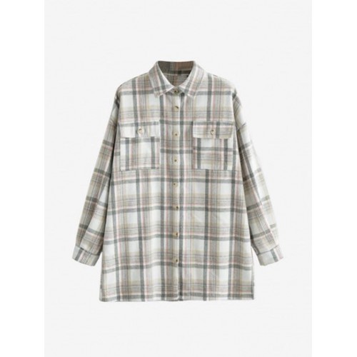 Plaid Drop Shoulder Pockets Shirt