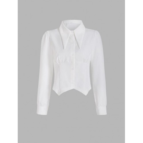 Dog Ear Collar Puff Sleeve Corset Style Shirt