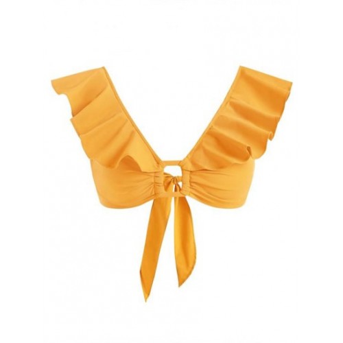 Ruffle Ring Knotted Crop Blouse