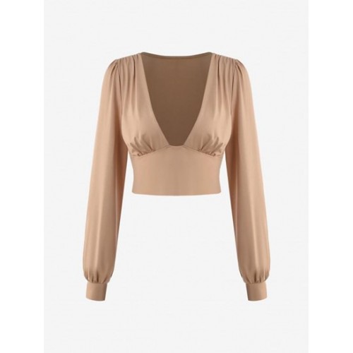 Plunging Wide Waistband Blouse