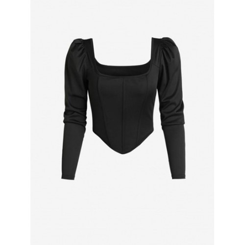 Puff Sleeve U Neck Corset Top