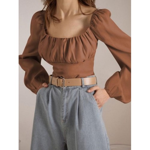 Ruched Puff Sleeve Cropped Top