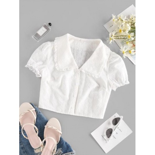 Broderie Anglaise Ruffle Crop Blouse