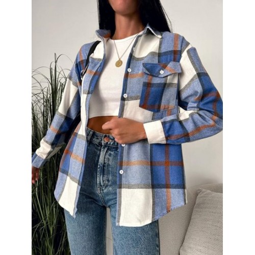 Plaid Double Pockets Button Up Shacket