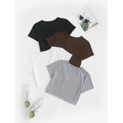 4pcs Plain Basic Cropped Tee