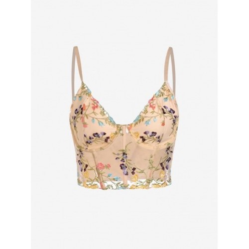 Floral Embroidered Sheer Mesh Underwire Bustier Ca...