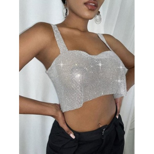 Rhinestone Crop Tank Top