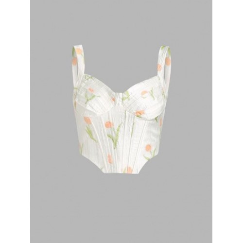 Floral Ruched Cups Corset Top