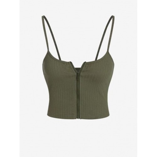 Ribbed Zip Front Crop Camisole