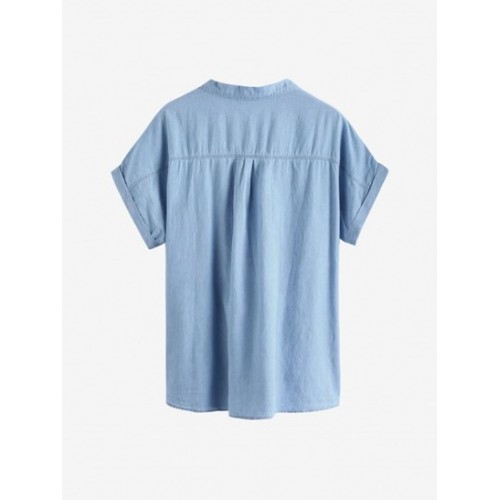 Front Pocket Cuff Sleeve Chambray Shirt