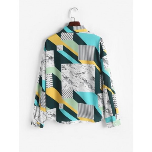 Geo Stripes Printed Button Down Shirt