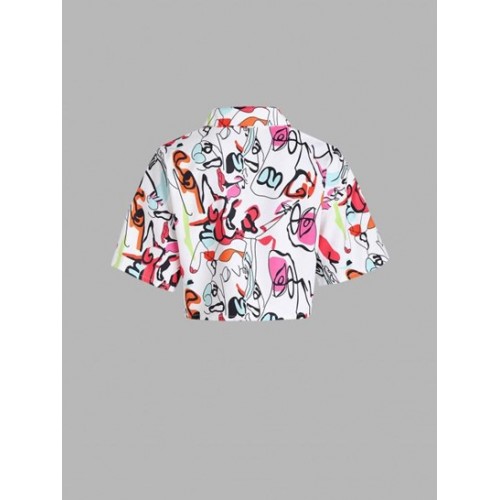 Scrawl Print Drop Shoulder Crop Shirt