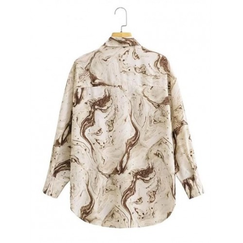 Marble Print Drop Shoulder High Low Shirt