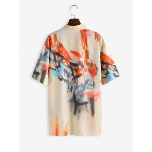 Graphic Print Button Up Casual Oversized Shirt
