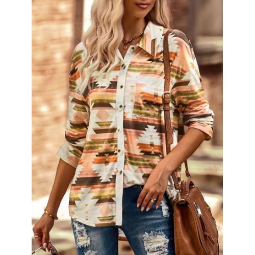 Ethnic Geo Print Front Pocket Shirt