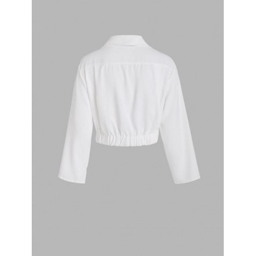 Slit Sleeve Ruched Collared Top