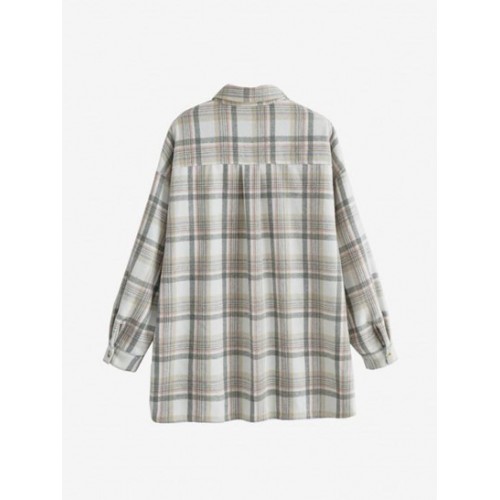 Plaid Drop Shoulder Pockets Shirt