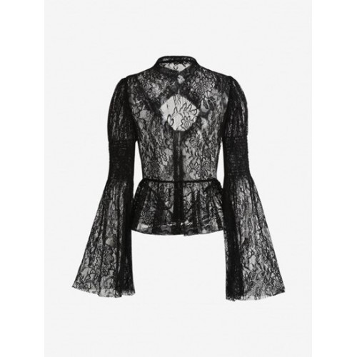 Halloween Lace See Thru Cut Out Flare Sleeve Top