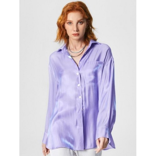 Front Pocket Silky Shiny Button Down Shirt