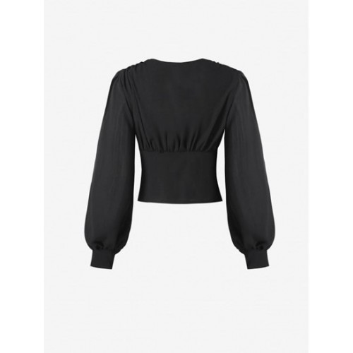 Lantern Sleeve Loop Button Blouse