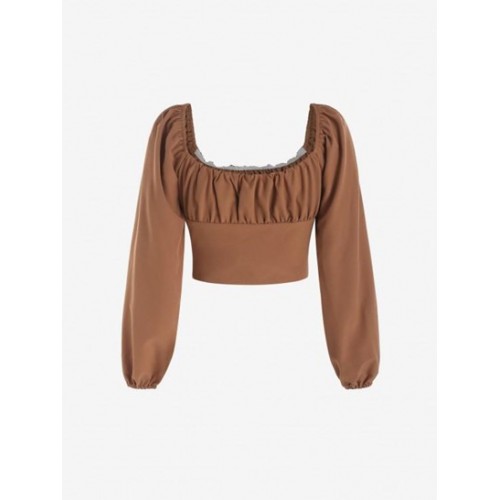 Ruched Puff Sleeve Cropped Top