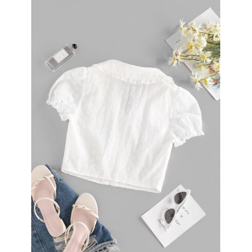 Broderie Anglaise Ruffle Crop Blouse