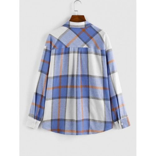 Plaid Double Pockets Button Up Shacket