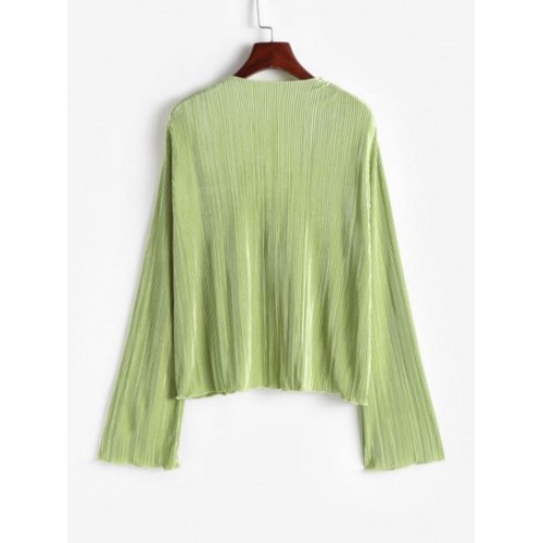 Plisse Pleated Tie Front Top