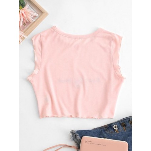 Embroidery Frilled Crop Lettuce Tee