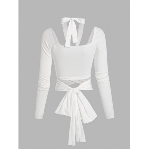Tie Criss Cross Cut Out Halter Tee