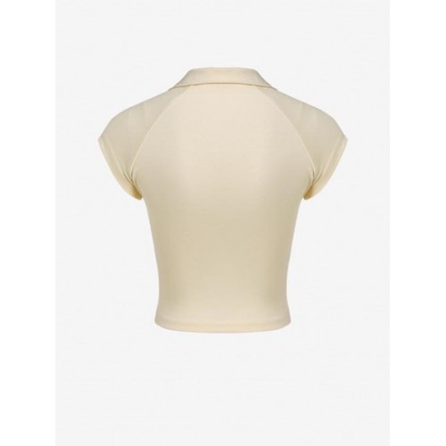 Full Zip Collared Colorblock Cropped Tee