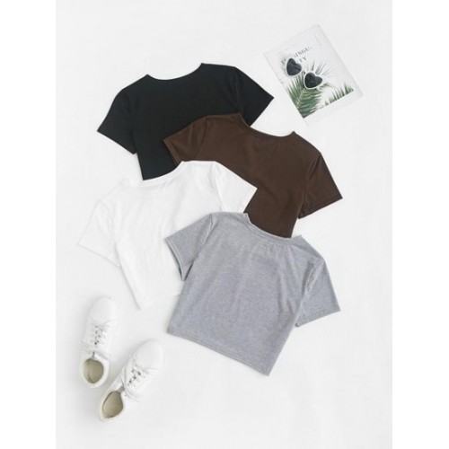 4pcs Plain Basic Cropped Tee