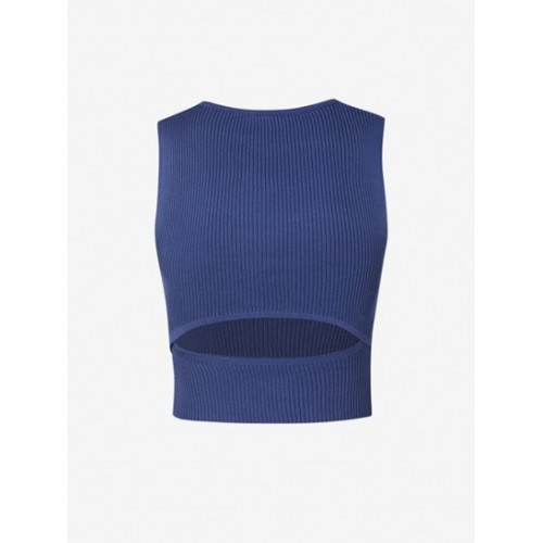 Rib Knit V Notched Cut Out Tank Top