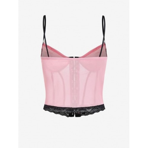 Corset-style Bustier Lace Trim Sheer Mesh Cami Top