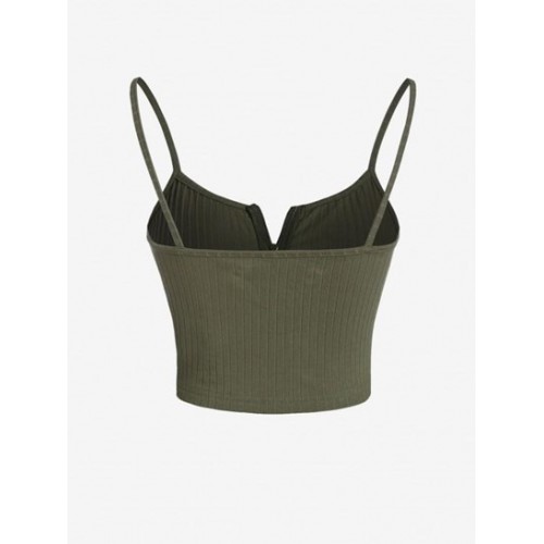 Ribbed Zip Front Crop Camisole