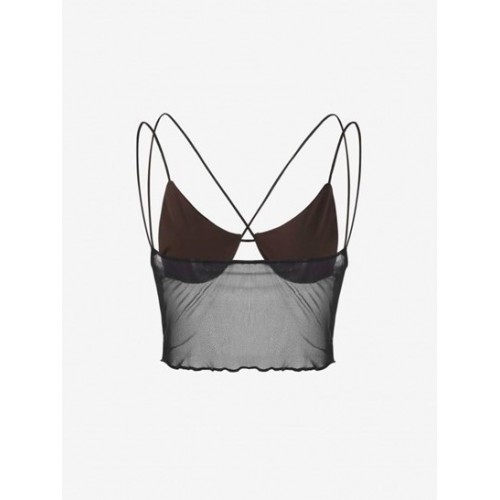 Overlock-style Mesh Panel Criss Cross Crop Top