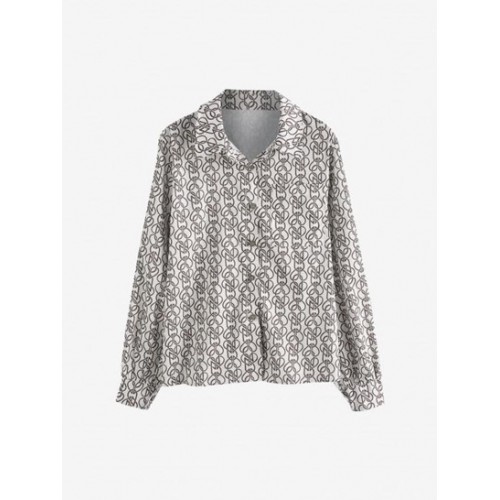 Retro Graphic Print Button Blouse