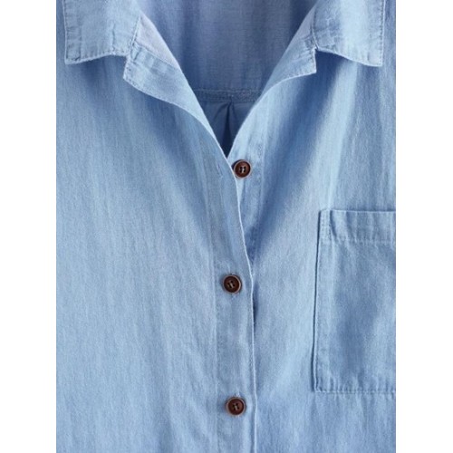 Front Pocket Cuff Sleeve Chambray Shirt